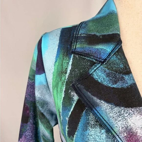 Dolcezza Abstract Art Print Blazer Jacket Blue Green Button Front - Picture 4 of 6